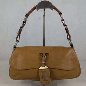 Prada Vintage Calf Metal Leather Shoulder Bag Brown Made in Italy